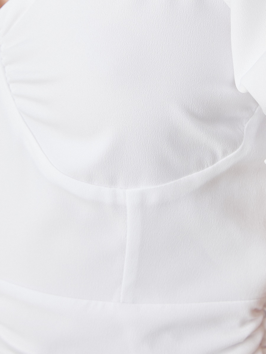 Square Neck Shirred Puff Sleeve Midi Dress