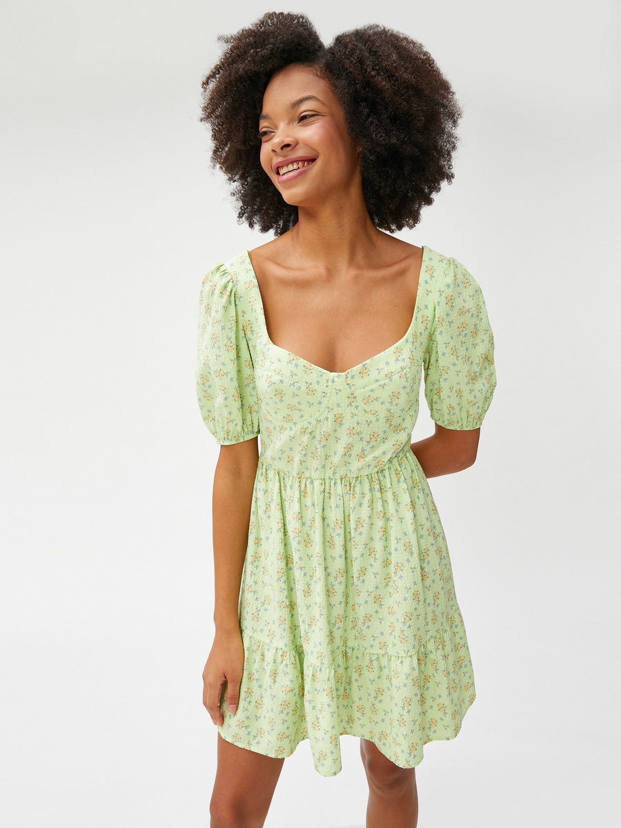 Puff Sleeve Viscose Mix Floral Mini Dress
