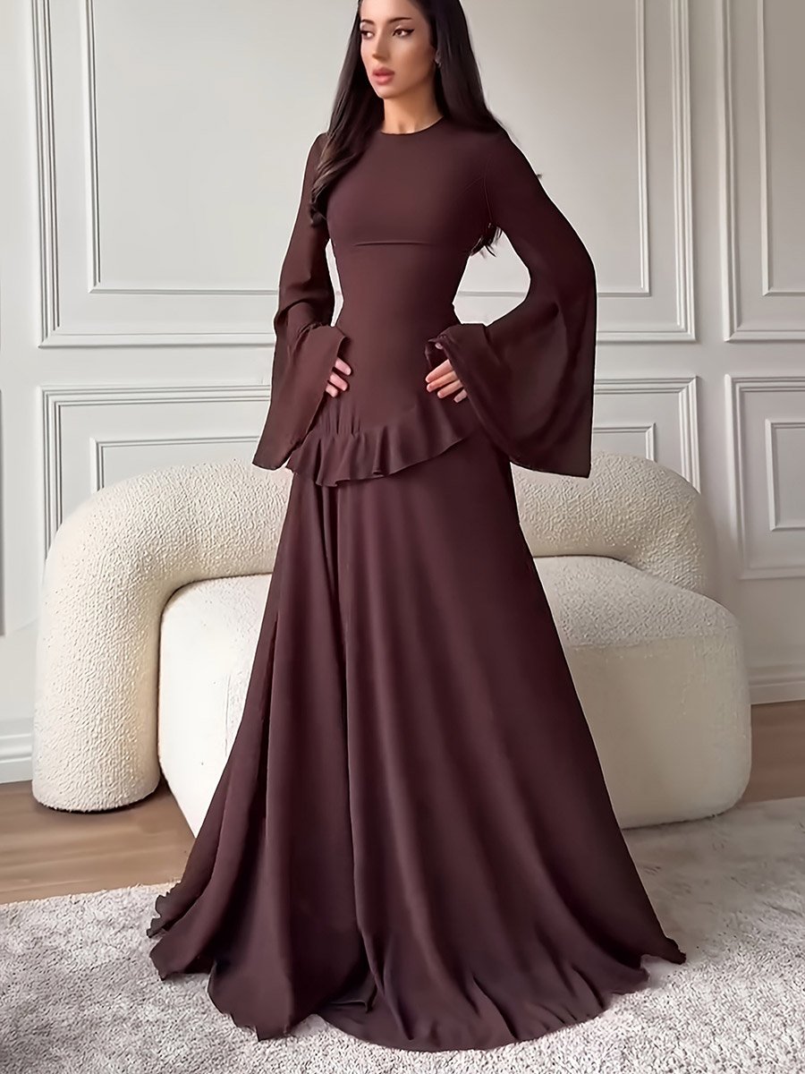 brown bell sleeve dress Ruffle Detail Sleeves Maxi For Women at UAE COLOR:Stone Colour: Black Litehouse Lite Blue Cheese Stylish and fashion make