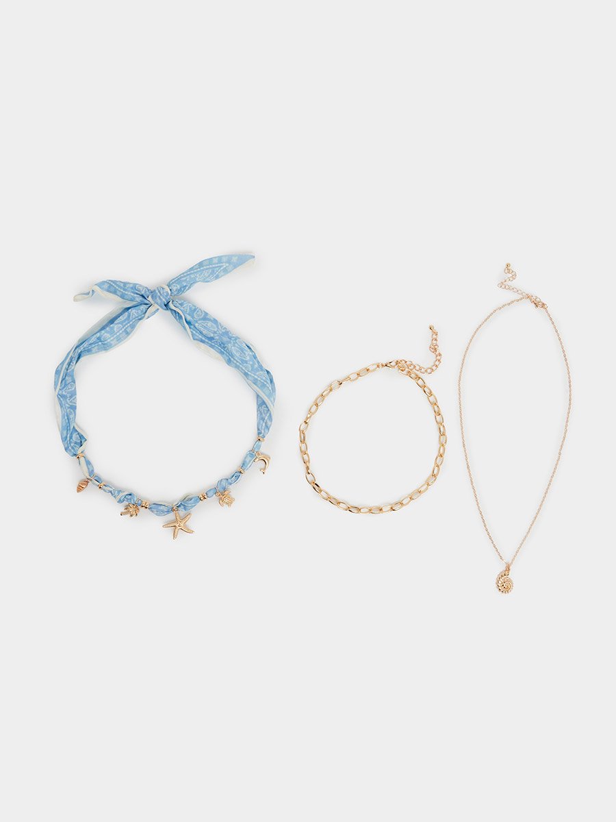 Set of 3 -  Bandana Style Choker Necklace