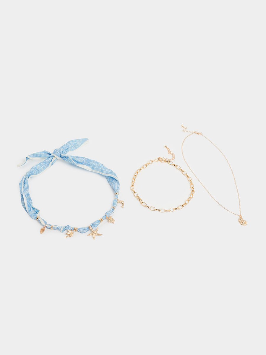 Set of 3 -  Bandana Style Choker Necklace