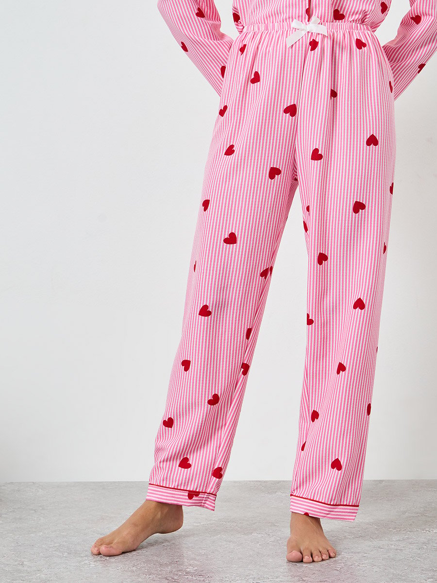 Pink Heart Striped Print Shirt and Pyjama Set