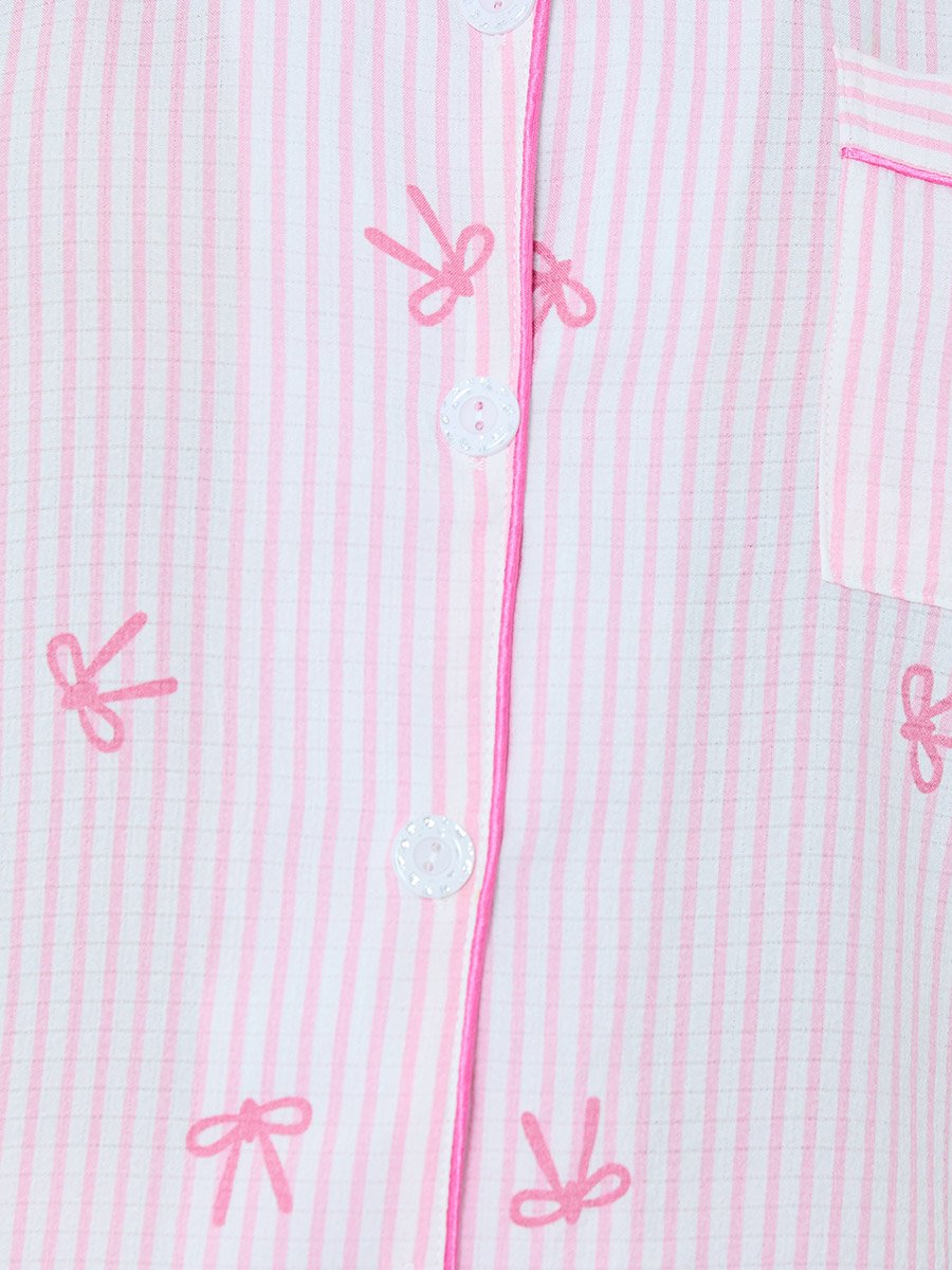 Pink Striped Bow Print Shirt and Shorts Set