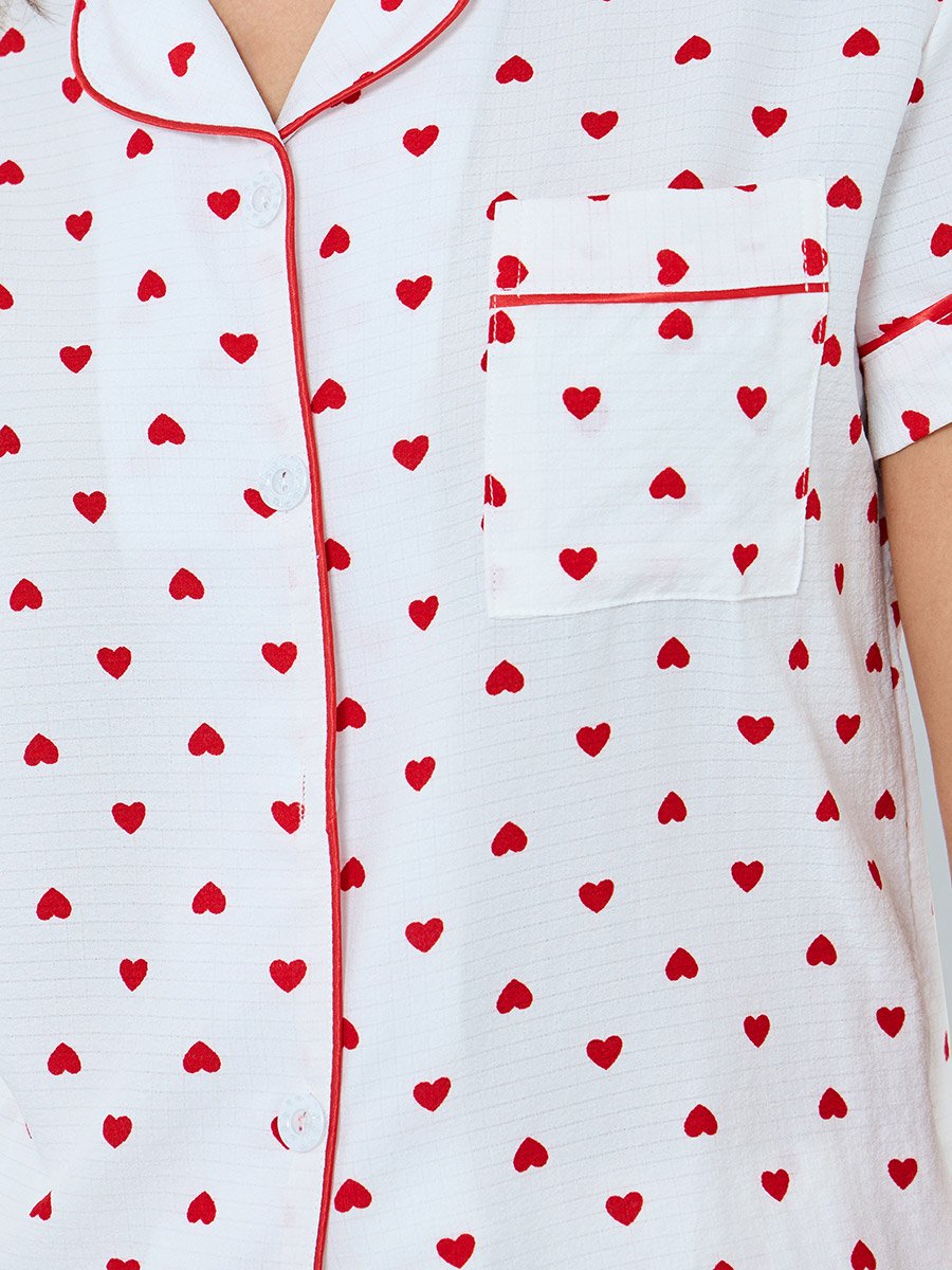 White Heart Print Shirt and Shorts Set
