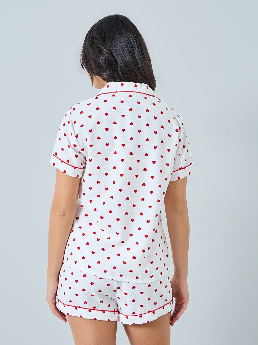 White Heart Print Shirt and Shorts Set