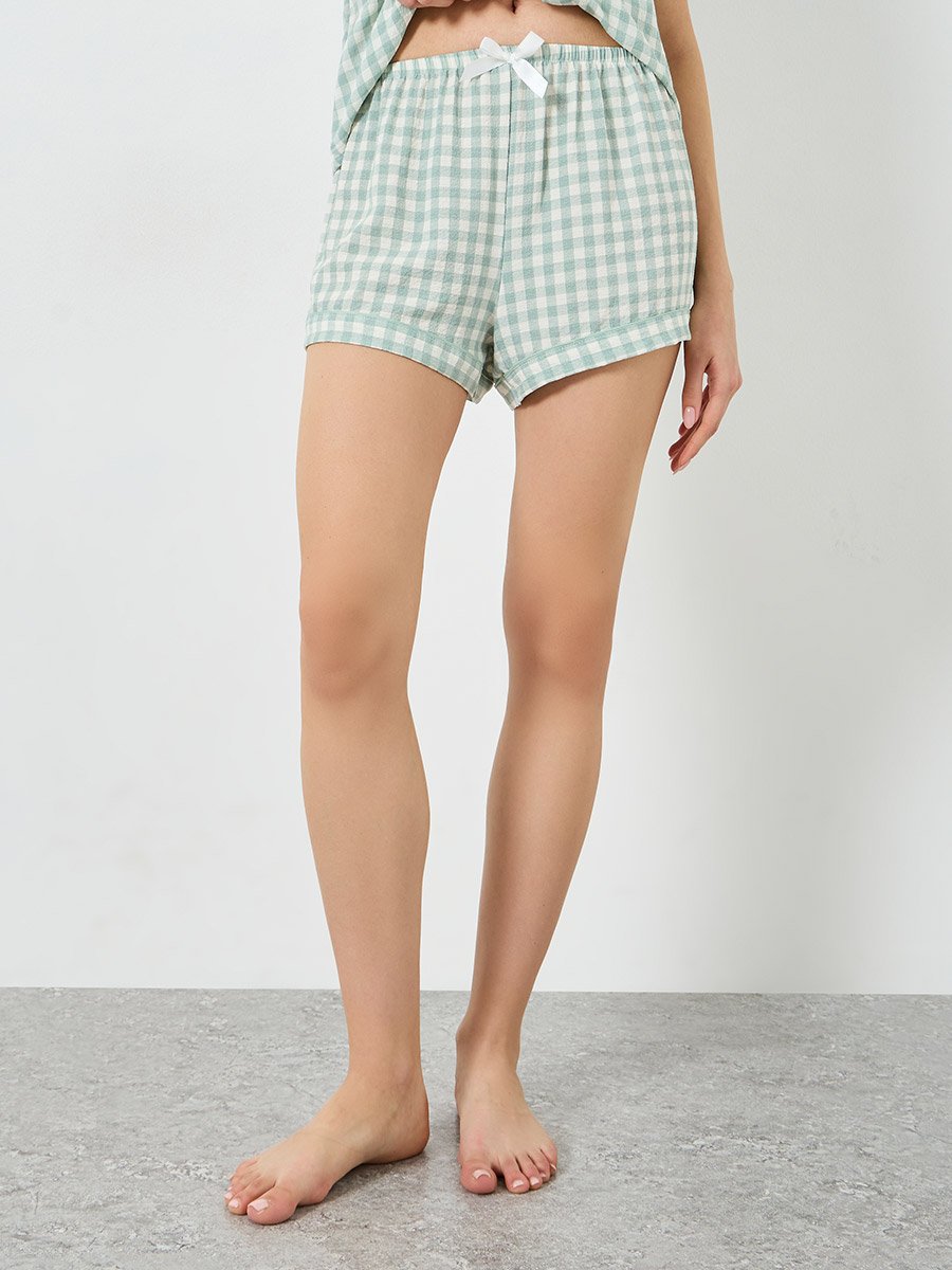 Green Gingham Short Sleeve Shirt and Shorts Set
