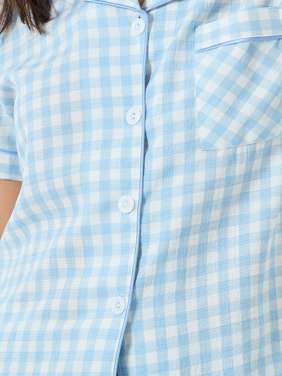 Light Blue Gingham Shirt and Shorts Set