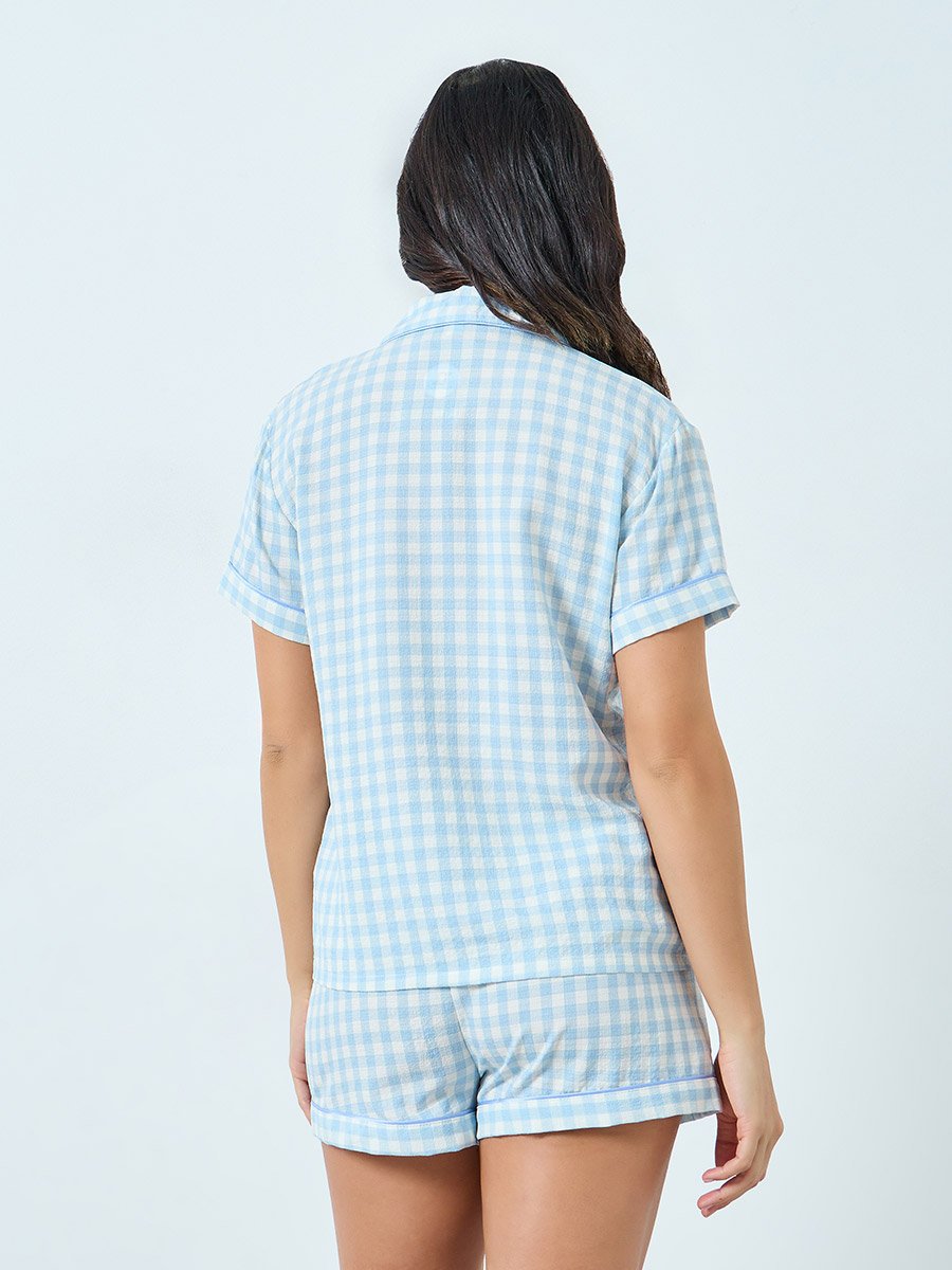 Light Blue Gingham Shirt and Shorts Set