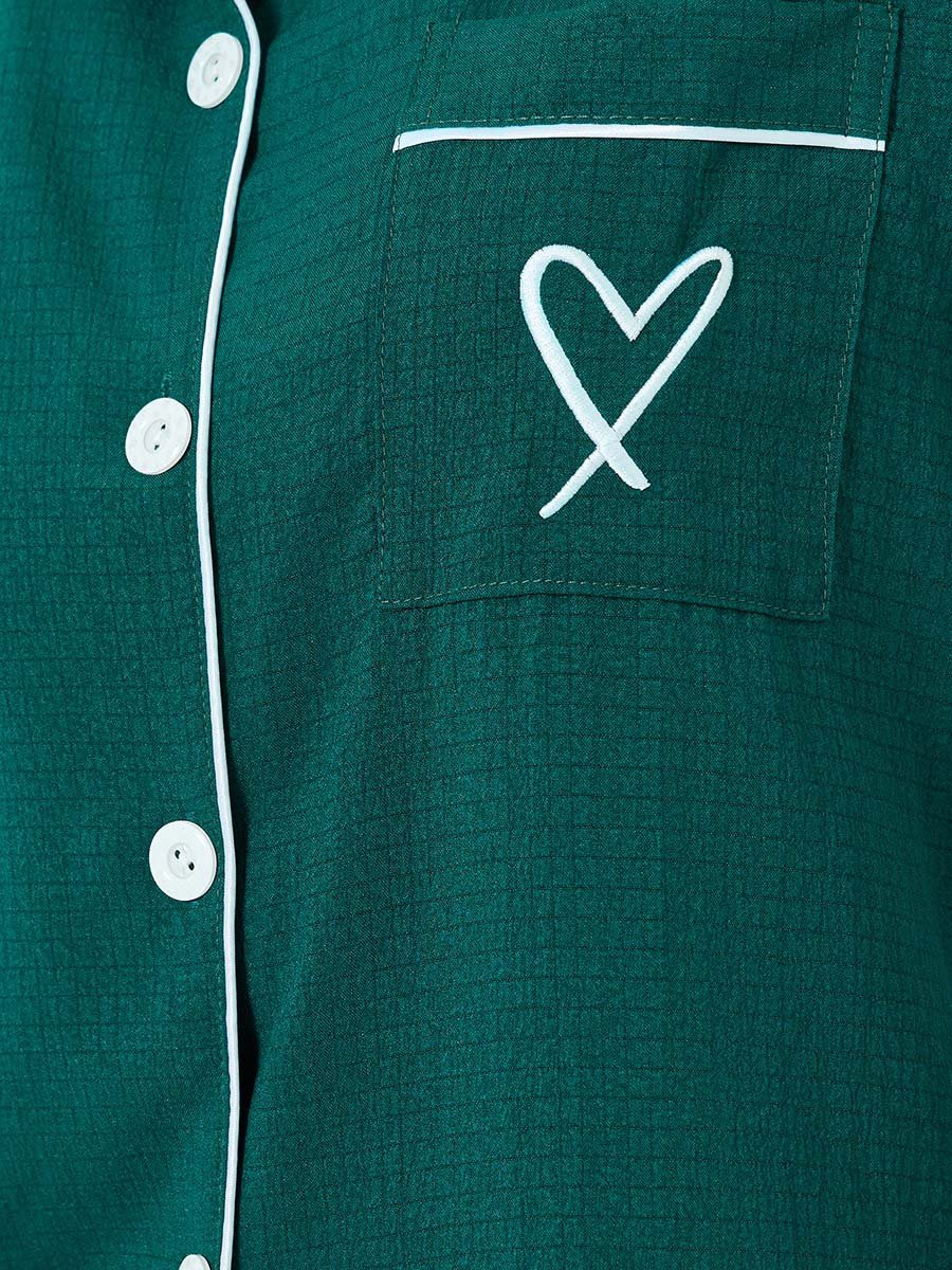 Dark Green Contrast Piping Shirt and Shorts Set