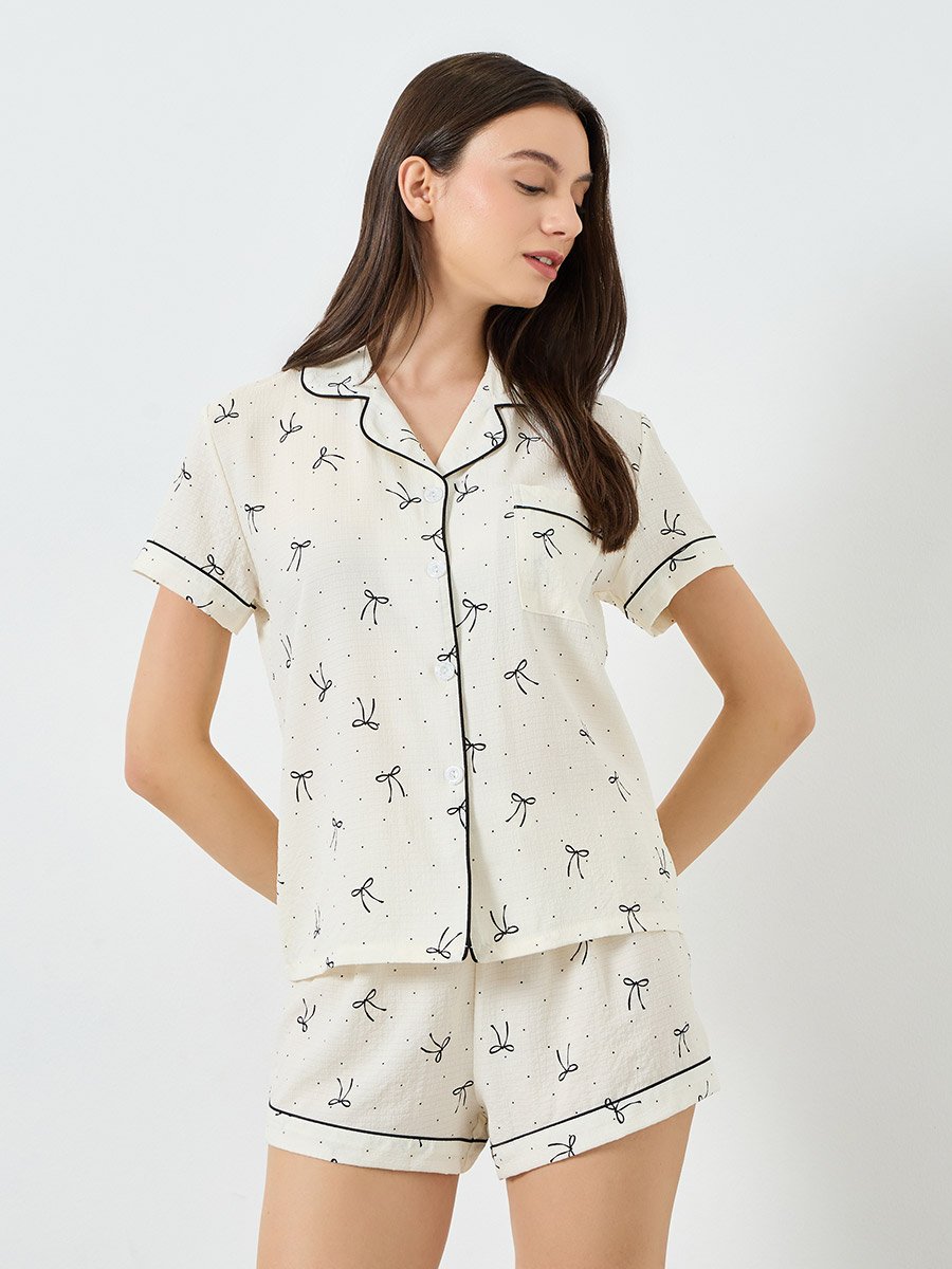 All-Over Print Short Sleeve Shirt and Shorts Pyjama Set