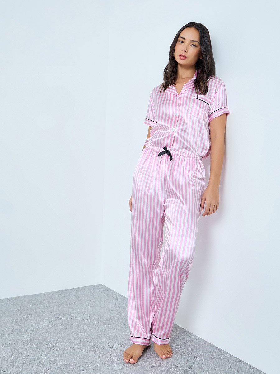 Pack of 3 - Striped Buttoned Shirt, Shorts and Pyjama Set