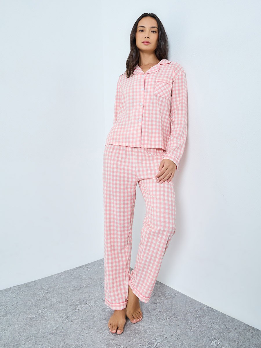 Pink Gingham Check Shirt and Pyjama Set