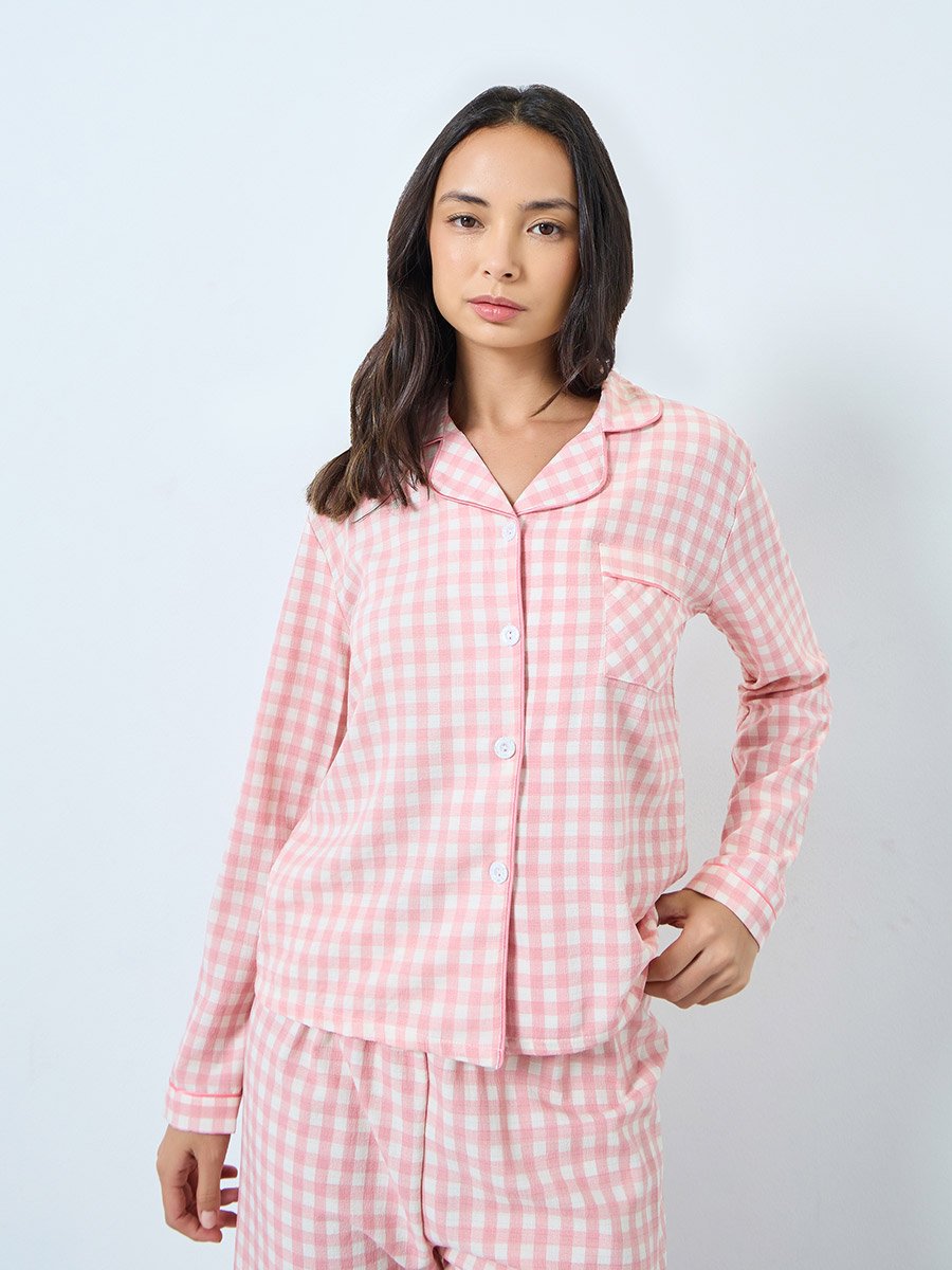 Pink Gingham Check Shirt and Pyjama Set