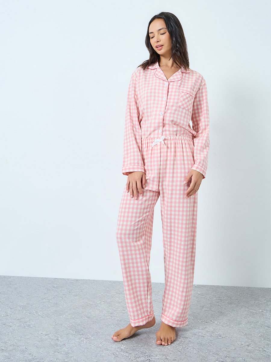 Pink Gingham Check Shirt and Pyjama Set