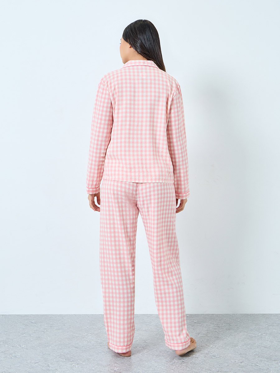 Pink Gingham Check Shirt and Pyjama Set