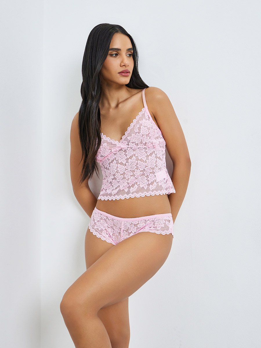 Floral Lace Cami Top and Thong Brief Set
