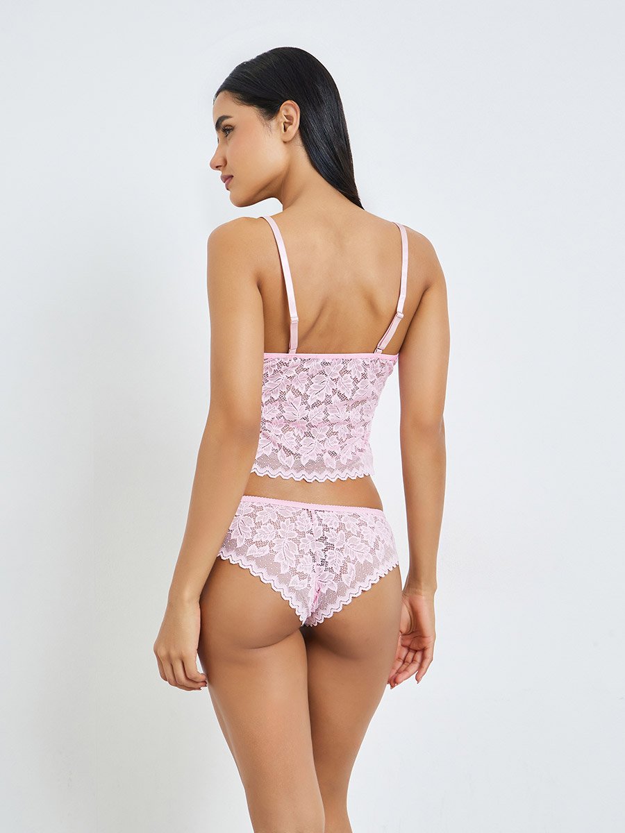 Floral Lace Cami Top and Thong Brief Set