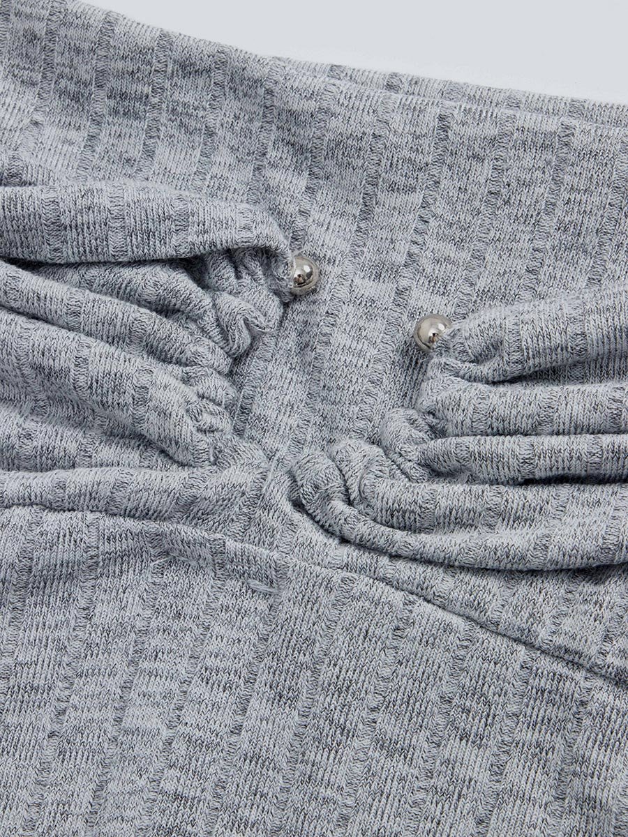 Grey Off-Shoulder Long Sleeve Top