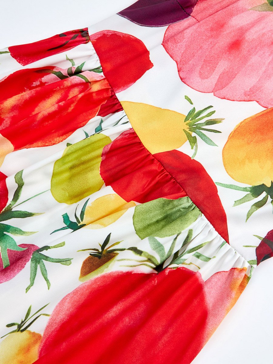 All Over Tomato Print Strappy Midi Dress