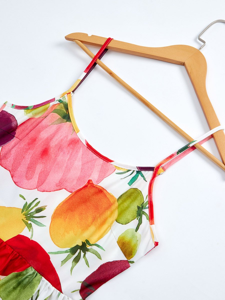 All Over Tomato Print Strappy Midi Dress