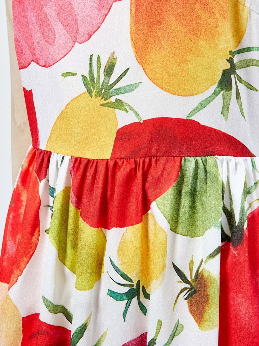 All Over Tomato Print Strappy Midi Dress