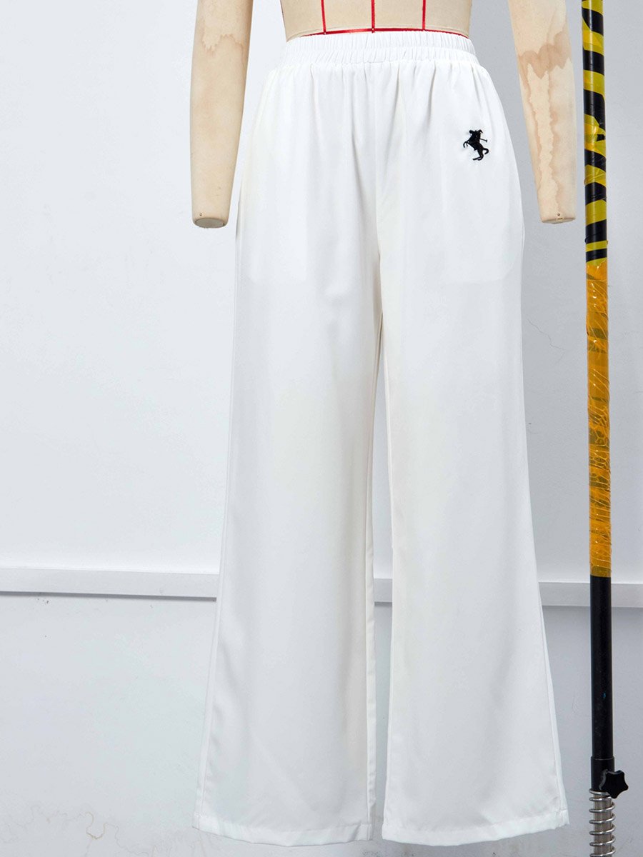 White Wide Leg Pants with Elastic Waistband