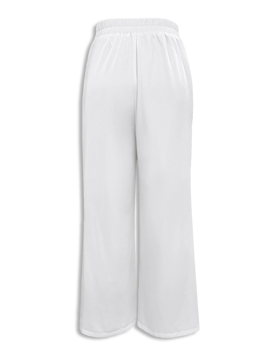 White Wide Leg Pants with Elastic Waistband