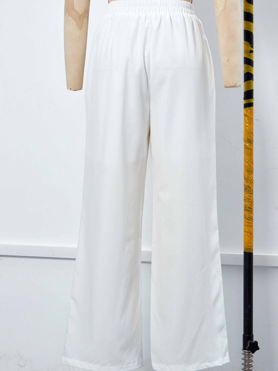 White Wide Leg Pants with Elastic Waistband