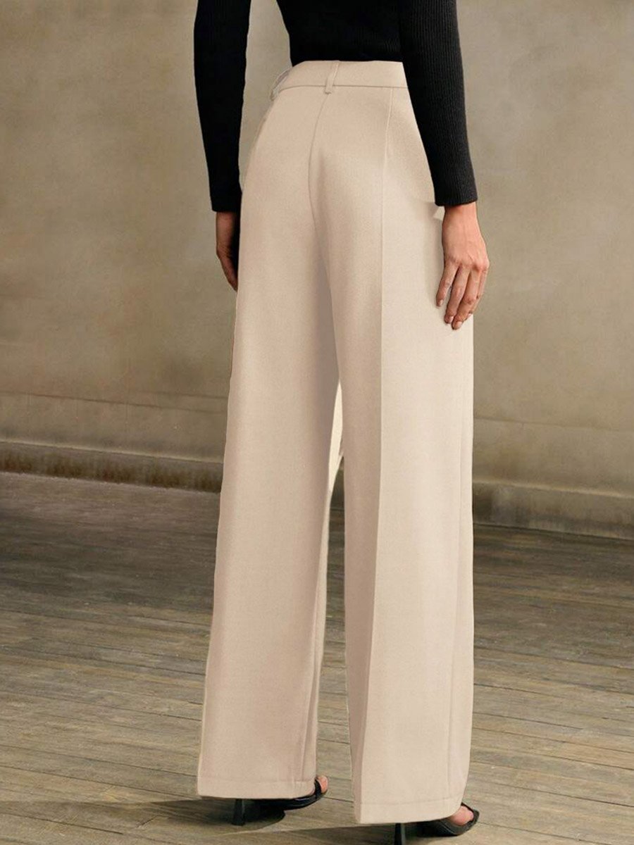 Beige Wide Leg Trousers with Asymmetrical Wrap Front