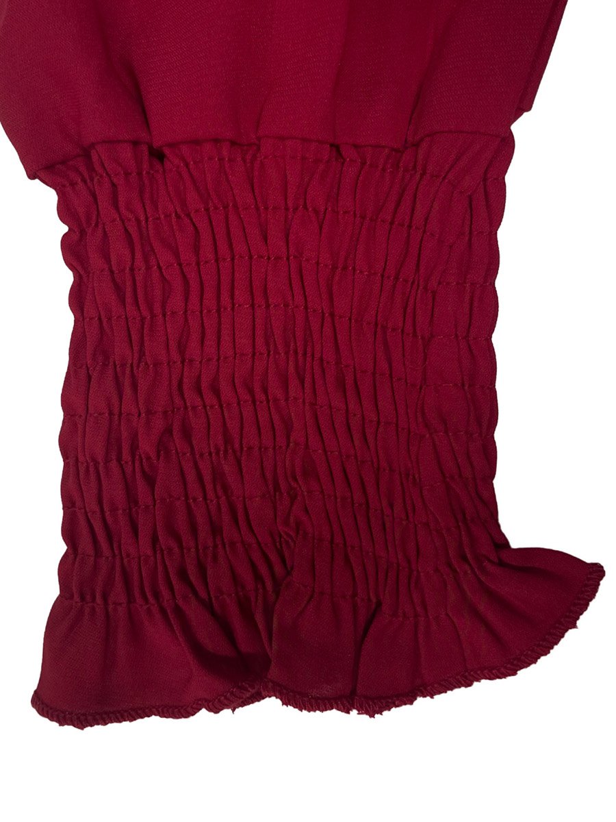 Burgundy Smocked Ruffle Knee-Length Dress