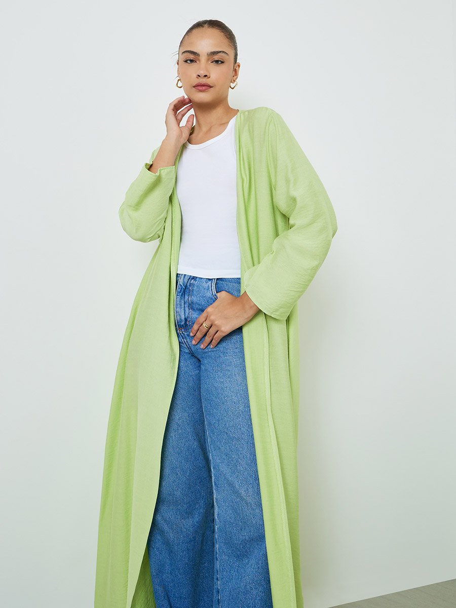 Green Solid Front Open Abaya