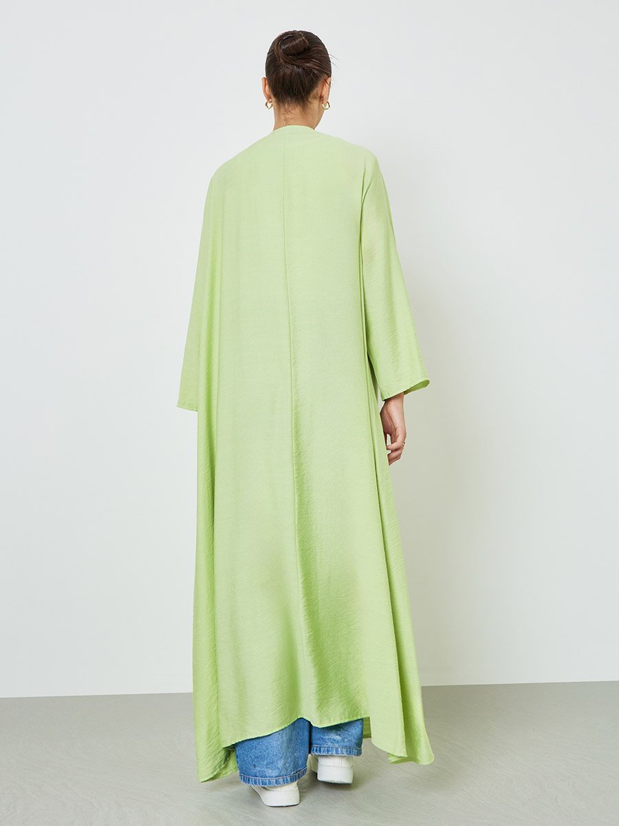 Green Solid Front Open Abaya
