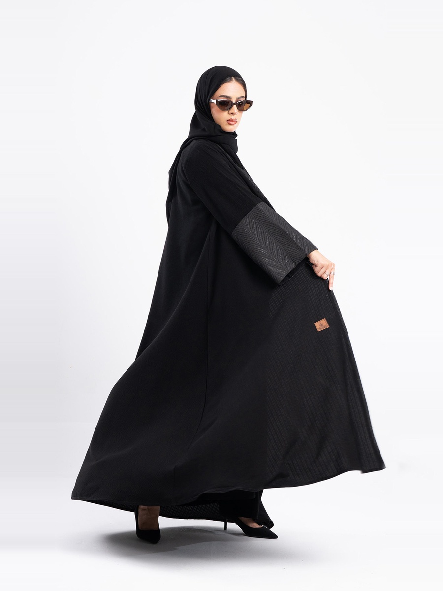Open Front Jacquard Abaya with Hijab