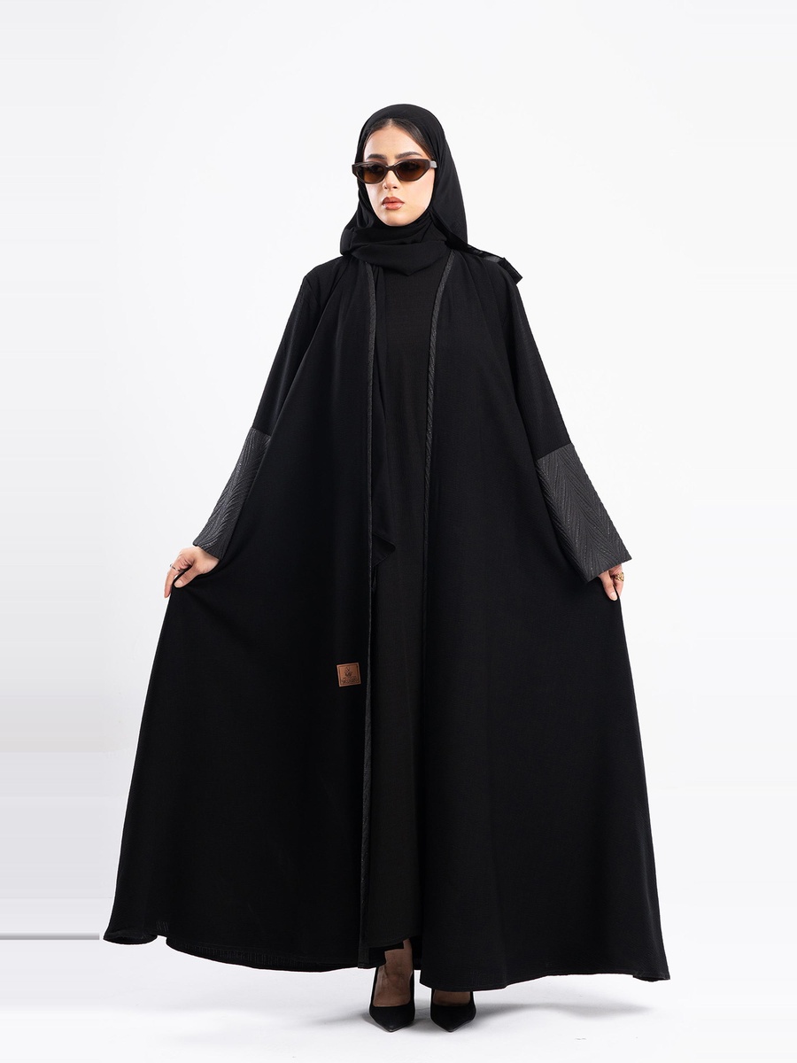 Open Front Jacquard Abaya with Hijab