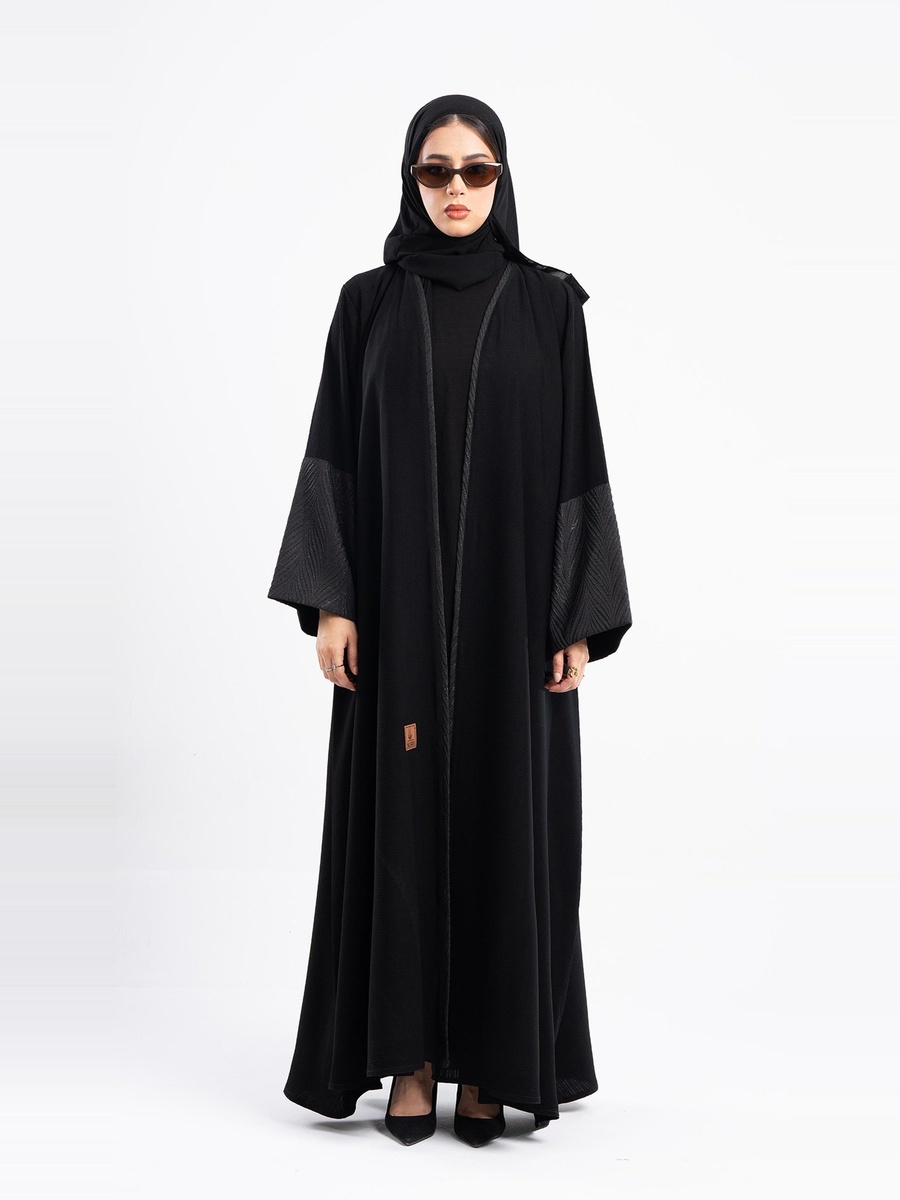 Open Front Jacquard Abaya with Hijab