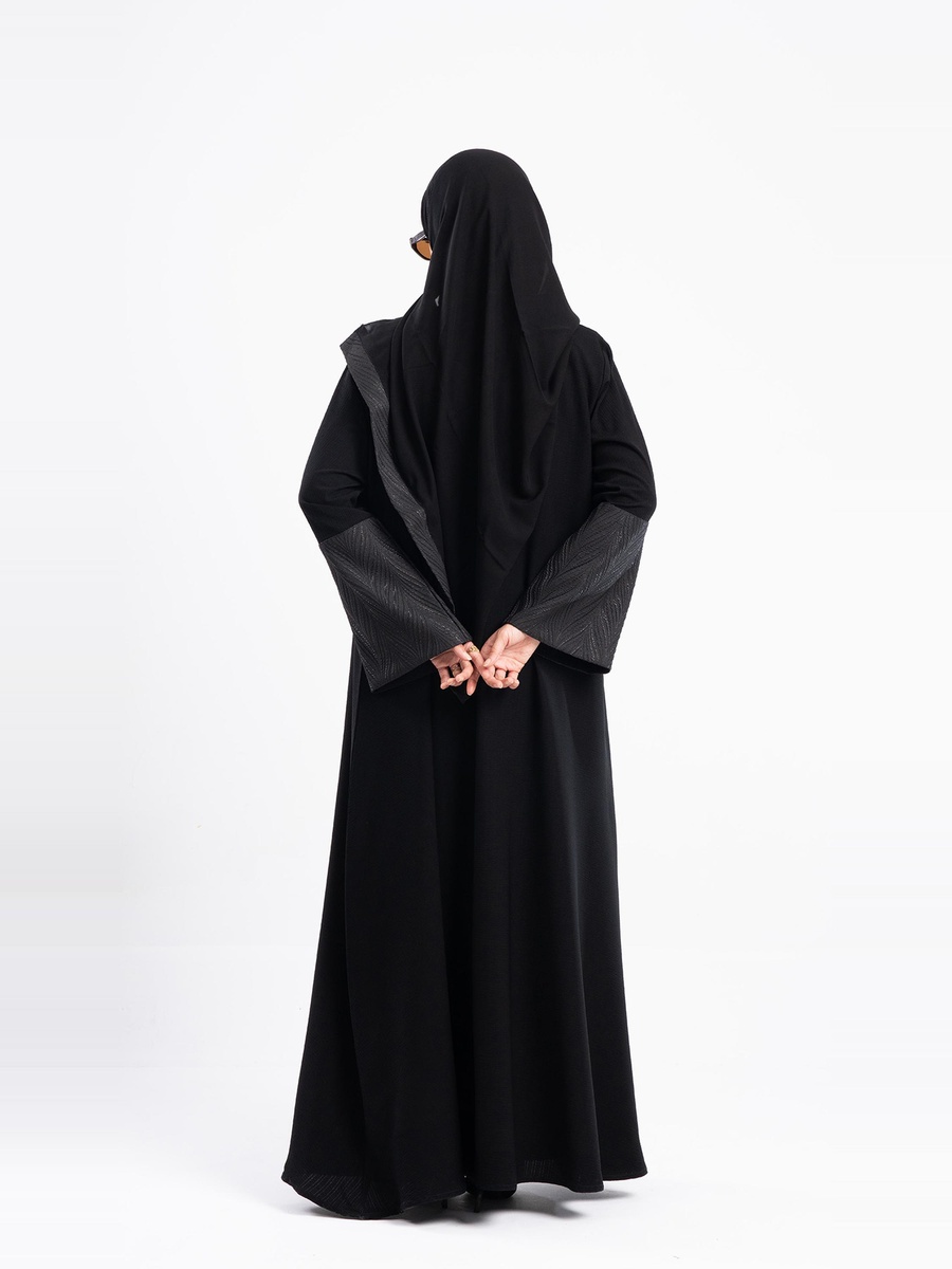 Open Front Jacquard Abaya with Hijab