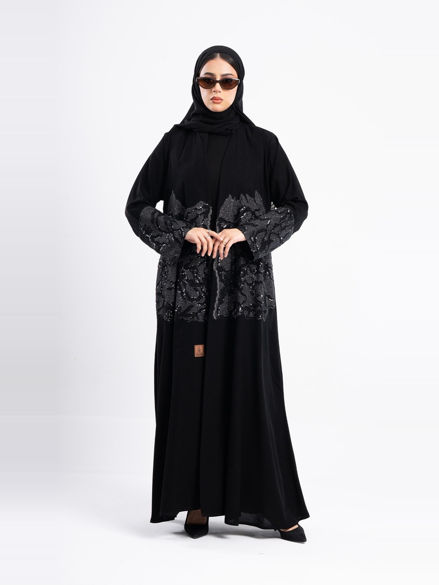 Embroidered Sequins Yaqoot Abaya with Hijab