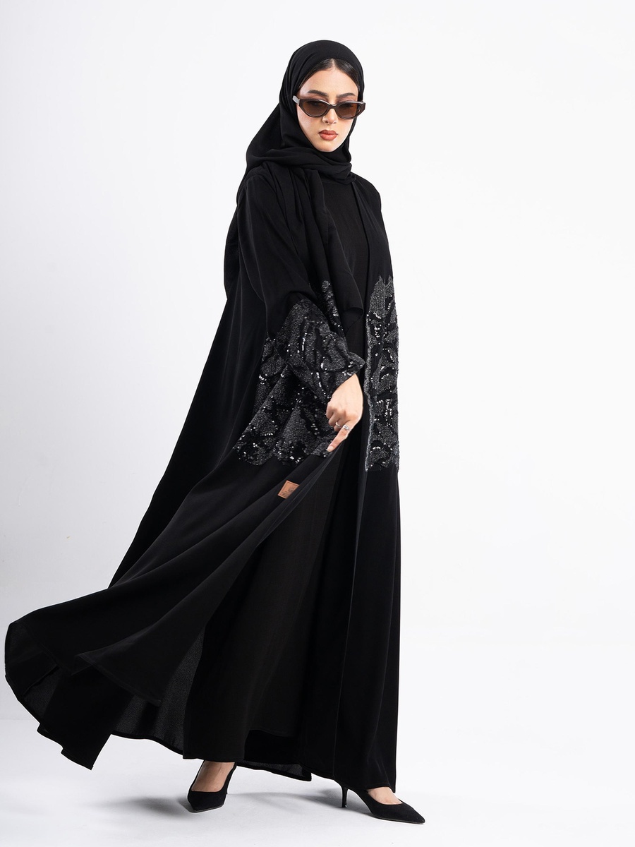 Embroidered Sequins Yaqoot Abaya with Hijab