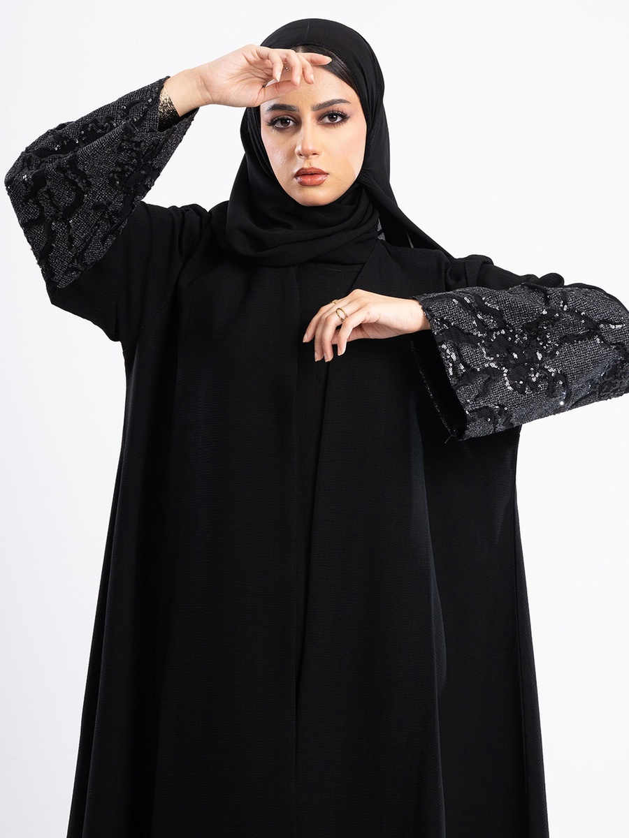 Sequined Jacquard Afnan Abaya with Hijab