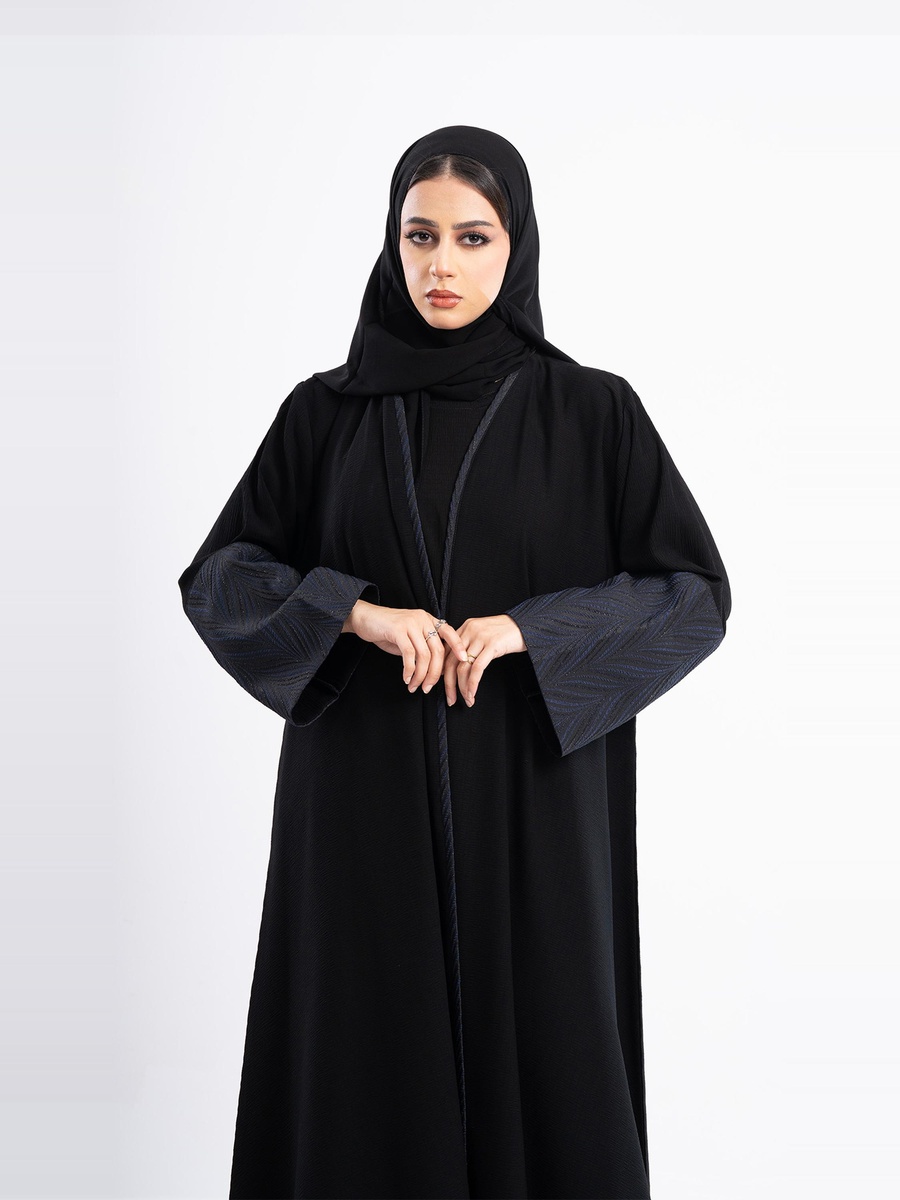 Open Front Jacquard Abaya with Hijab