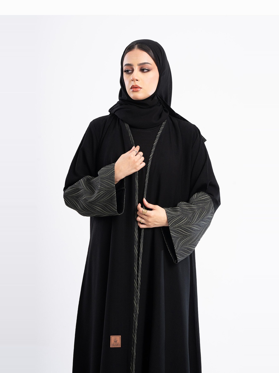 Open Front Jacquard Abaya with Hijab
