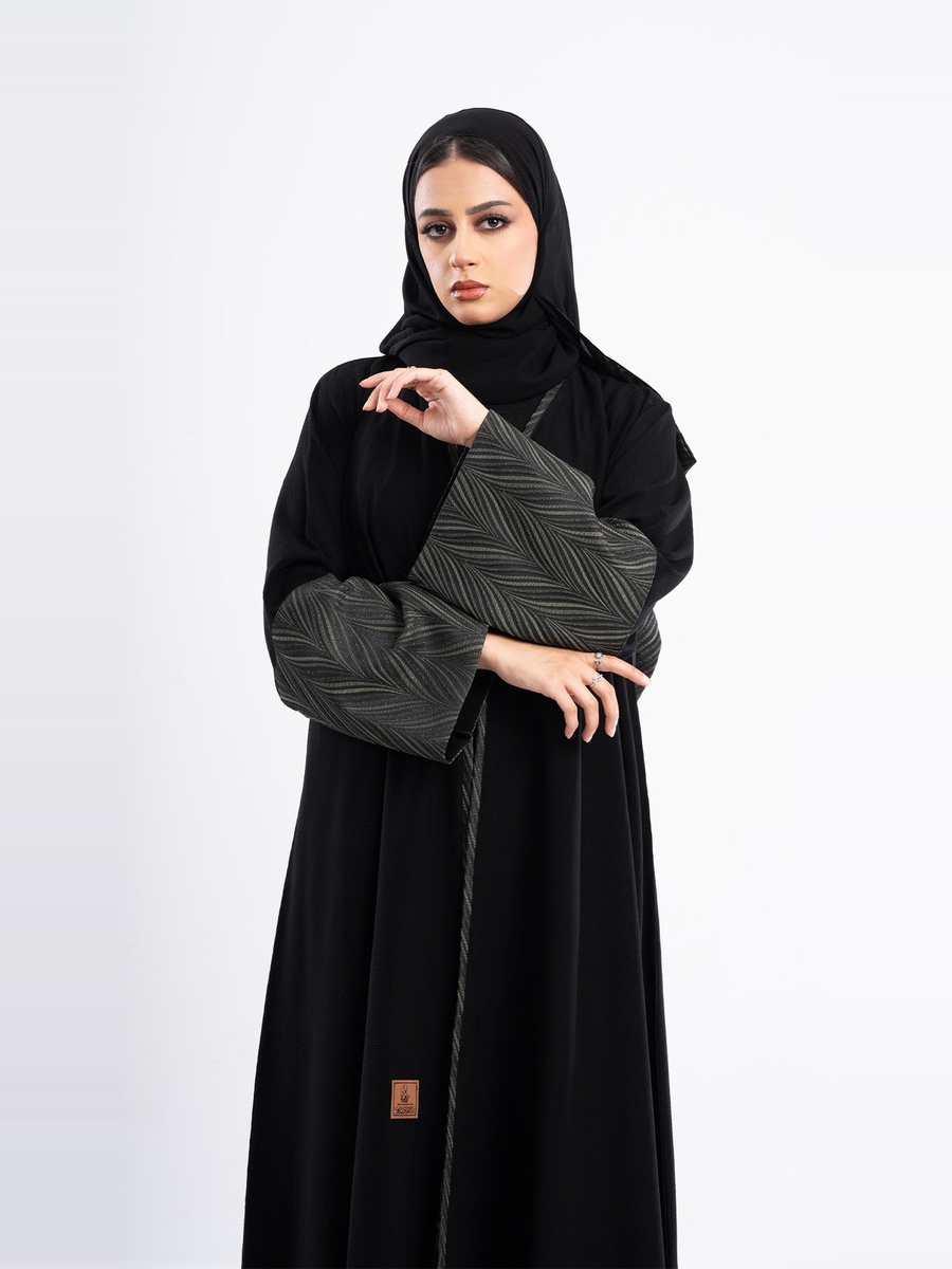 Open Front Jacquard Abaya with Hijab