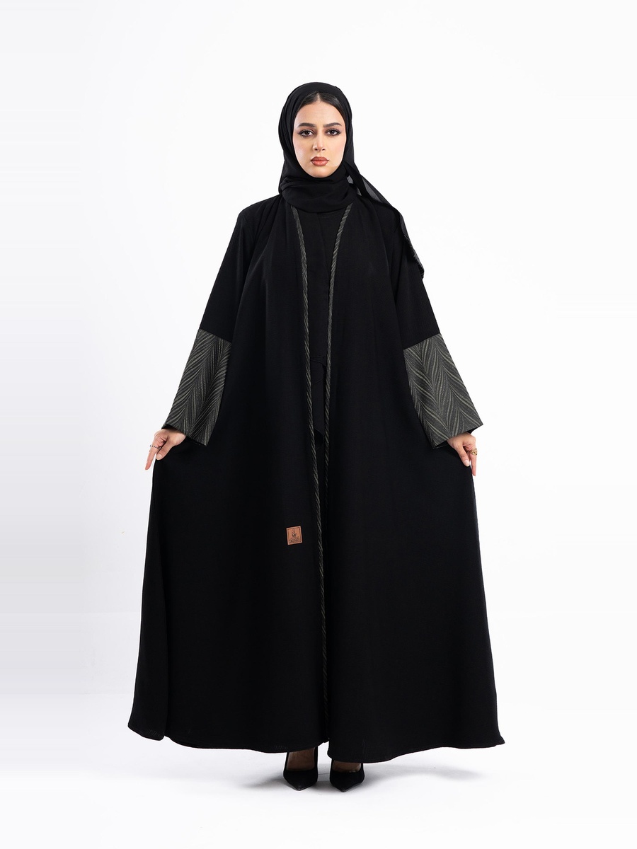 Open Front Jacquard Abaya with Hijab