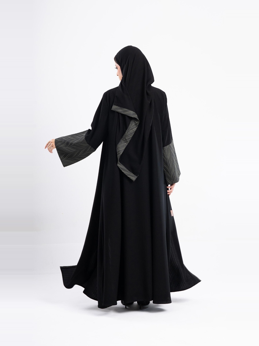Open Front Jacquard Abaya with Hijab