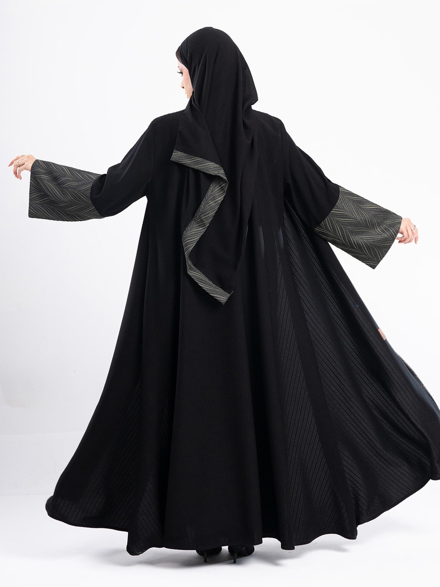 Open Front Jacquard Abaya with Hijab