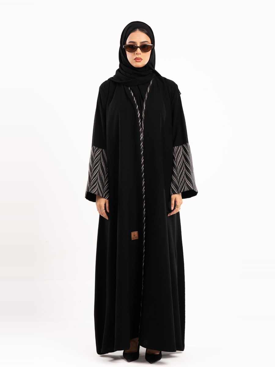 Open Front Jacquard Abaya with Hijab