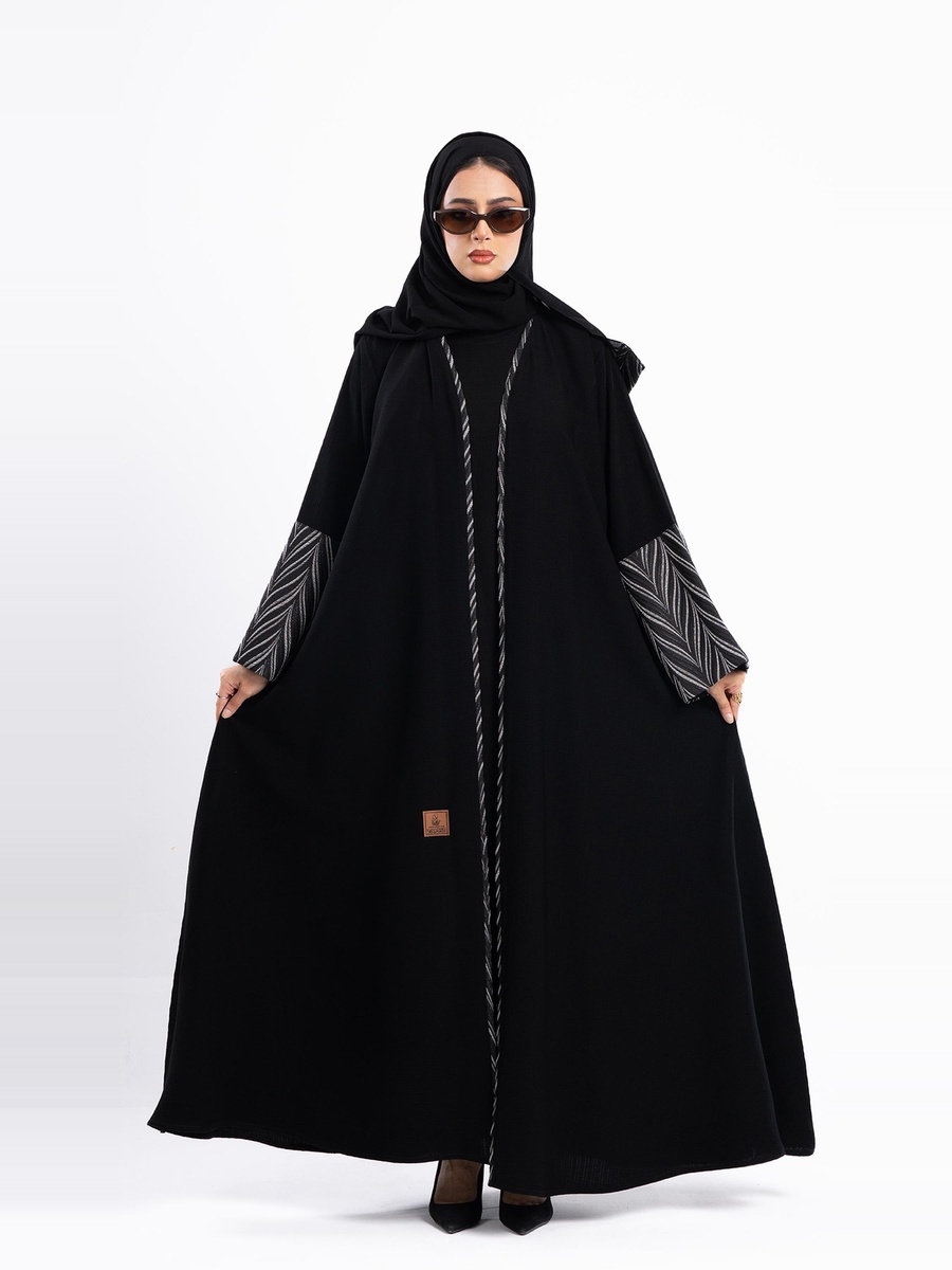Open Front Jacquard Abaya with Hijab