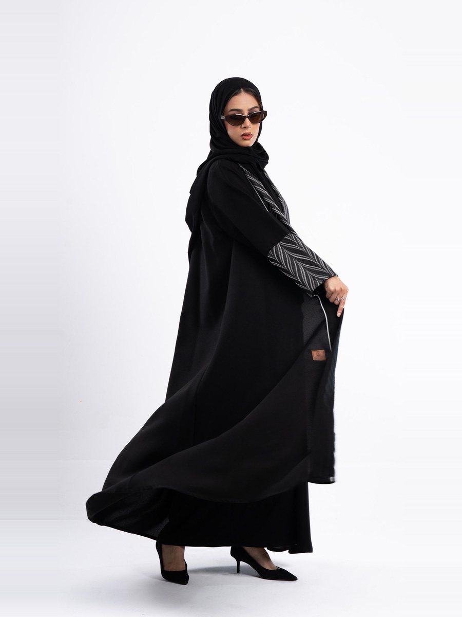 Open Front Jacquard Abaya with Hijab
