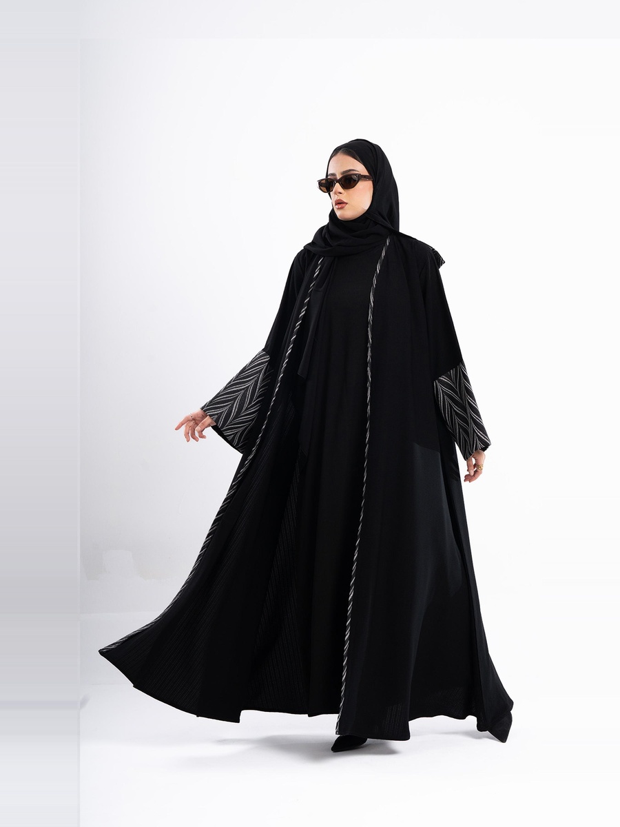 Open Front Jacquard Abaya with Hijab