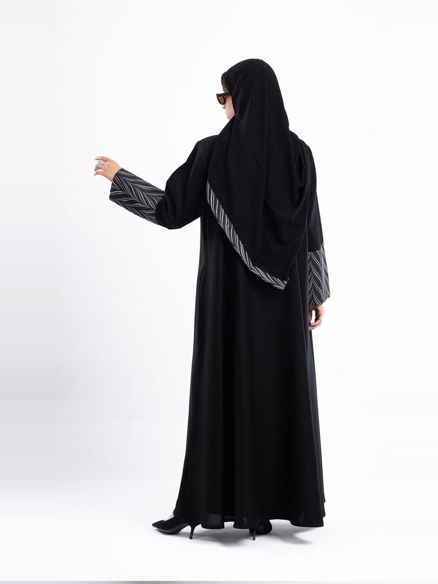 Open Front Jacquard Abaya with Hijab